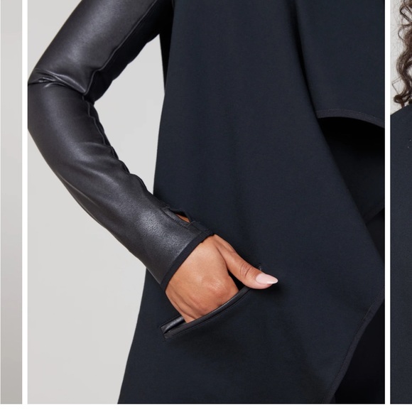 Spanx Faux Leather Drape Front Style Jacket - Picture 6 of 13